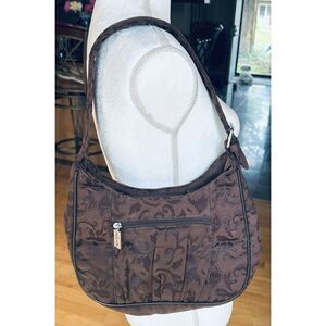 Thirty-One Brown Floral Quilted Embroidered Shoulder Bag Purse Retired